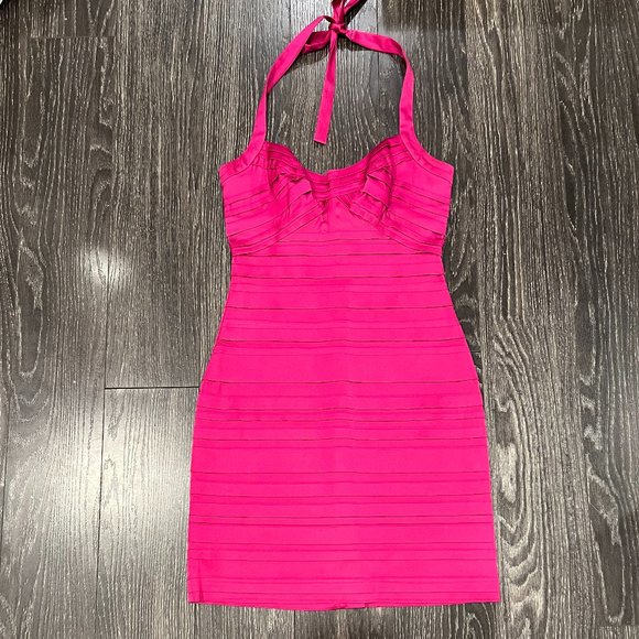 BCBG Pink tiered halter midi dress, 6 - Picture 2 of 4